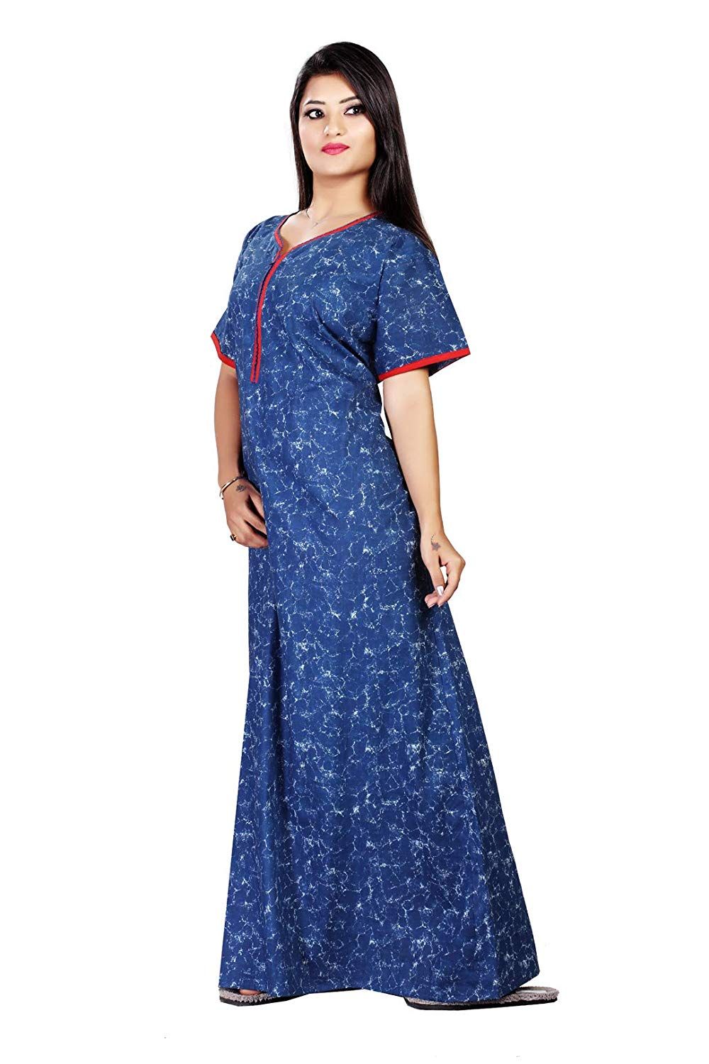 Buy HafsaTex Cotton Nighty  Night  Gowns Blue Online at 