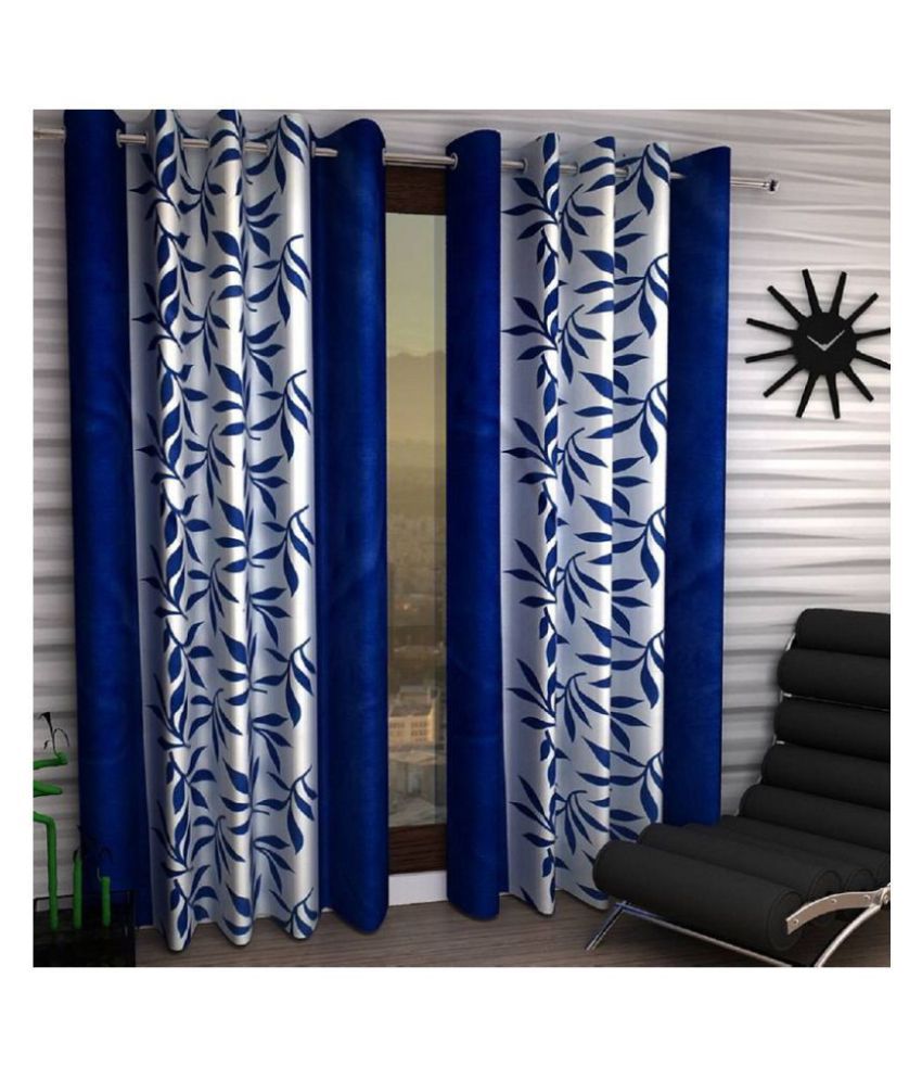     			Tanishka Fabs Semi-Transparent Curtain 9 ft ( Pack of 2 ) - Navy Blue