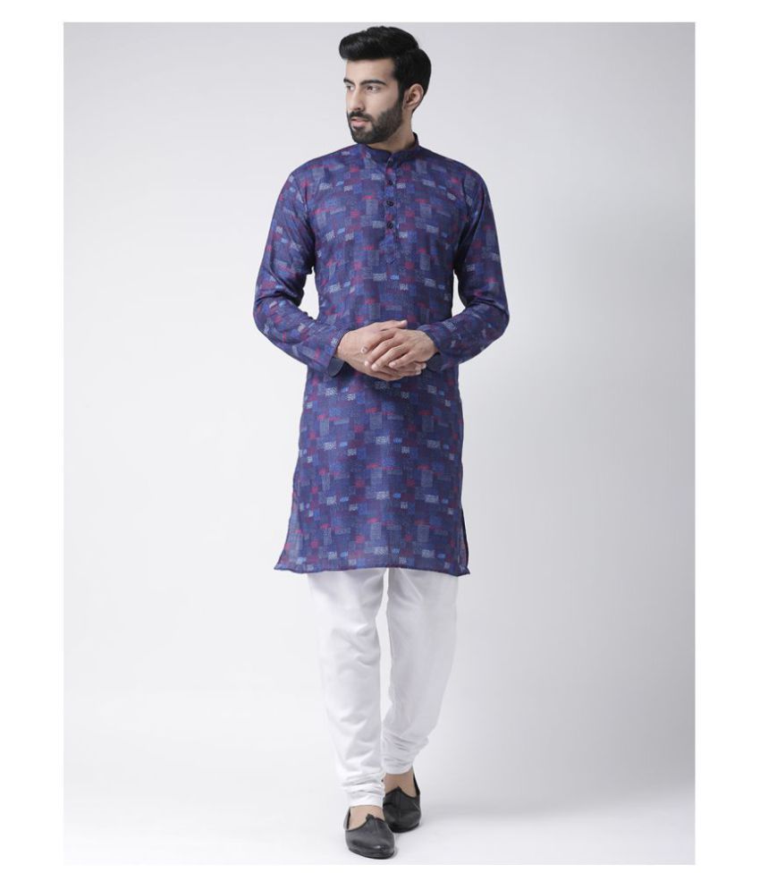     			Hangup Blue Cotton Kurta Pyjama Set