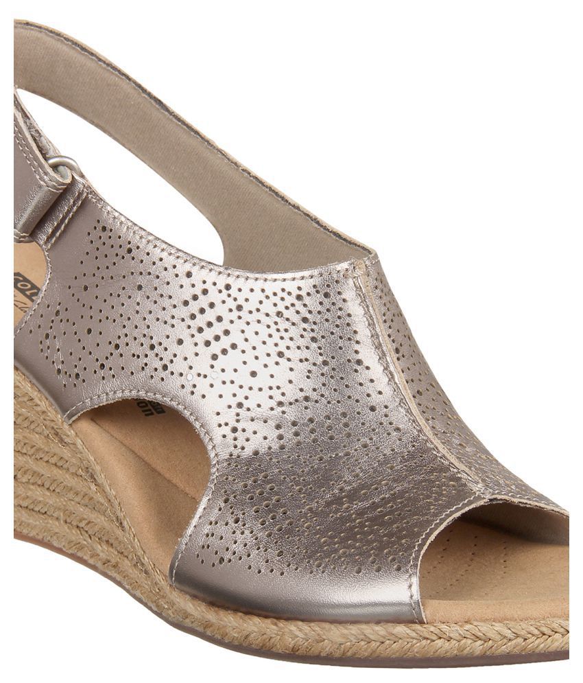 clarks silver wedge sandals
