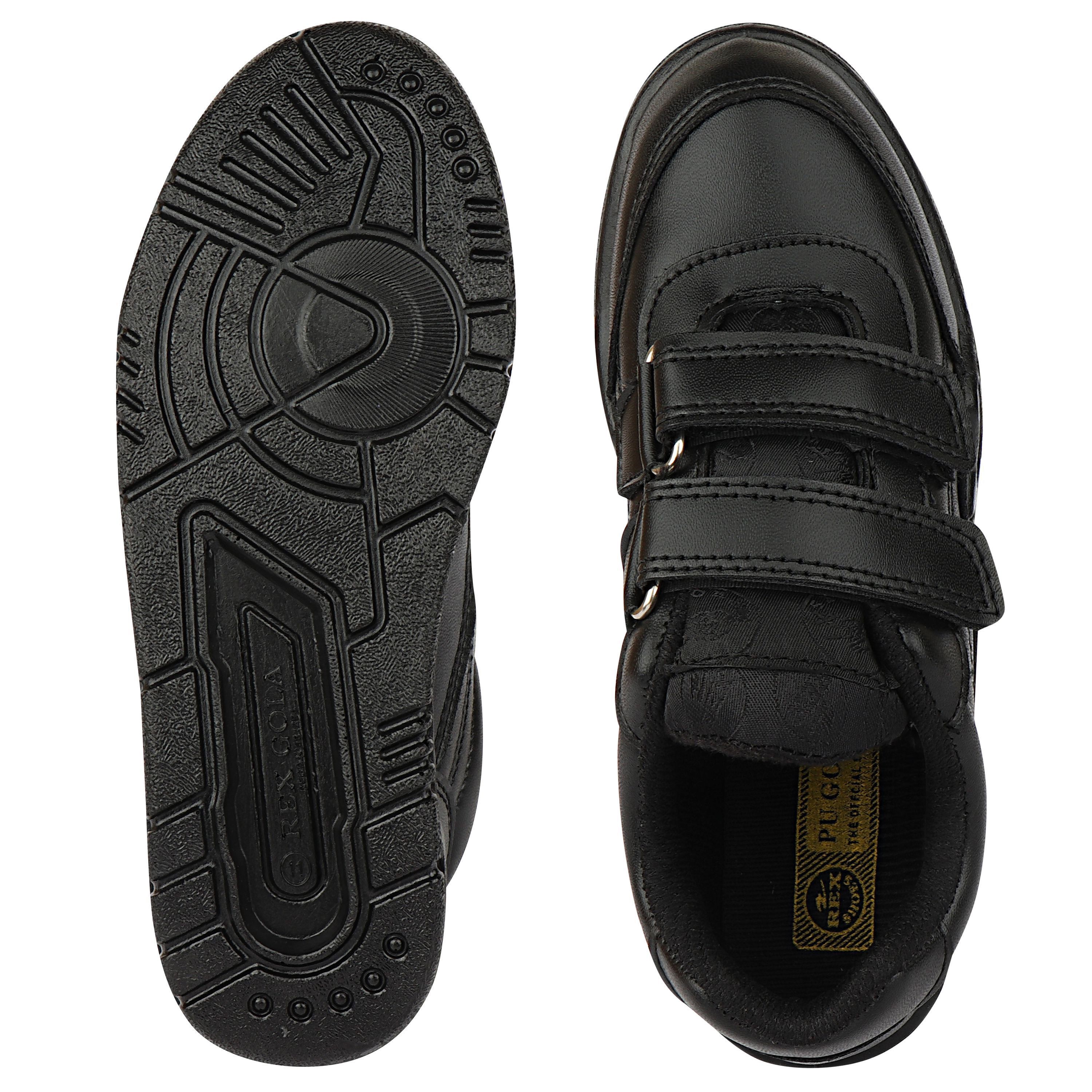 REX GOLA Boys PU Rexion PU lining Trendy / Formal / Casual Wear Velcro Black School Shoes Price