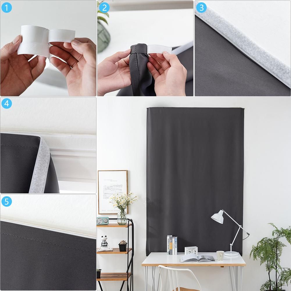 Gray Self Adhesive Blinds Blackout Window Curtains Home Shade