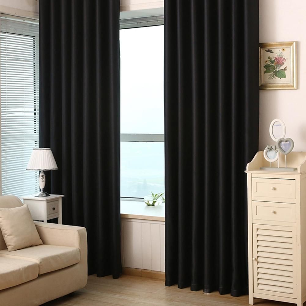 Solid Black Blackout Curtains Window Door Curtain For Living