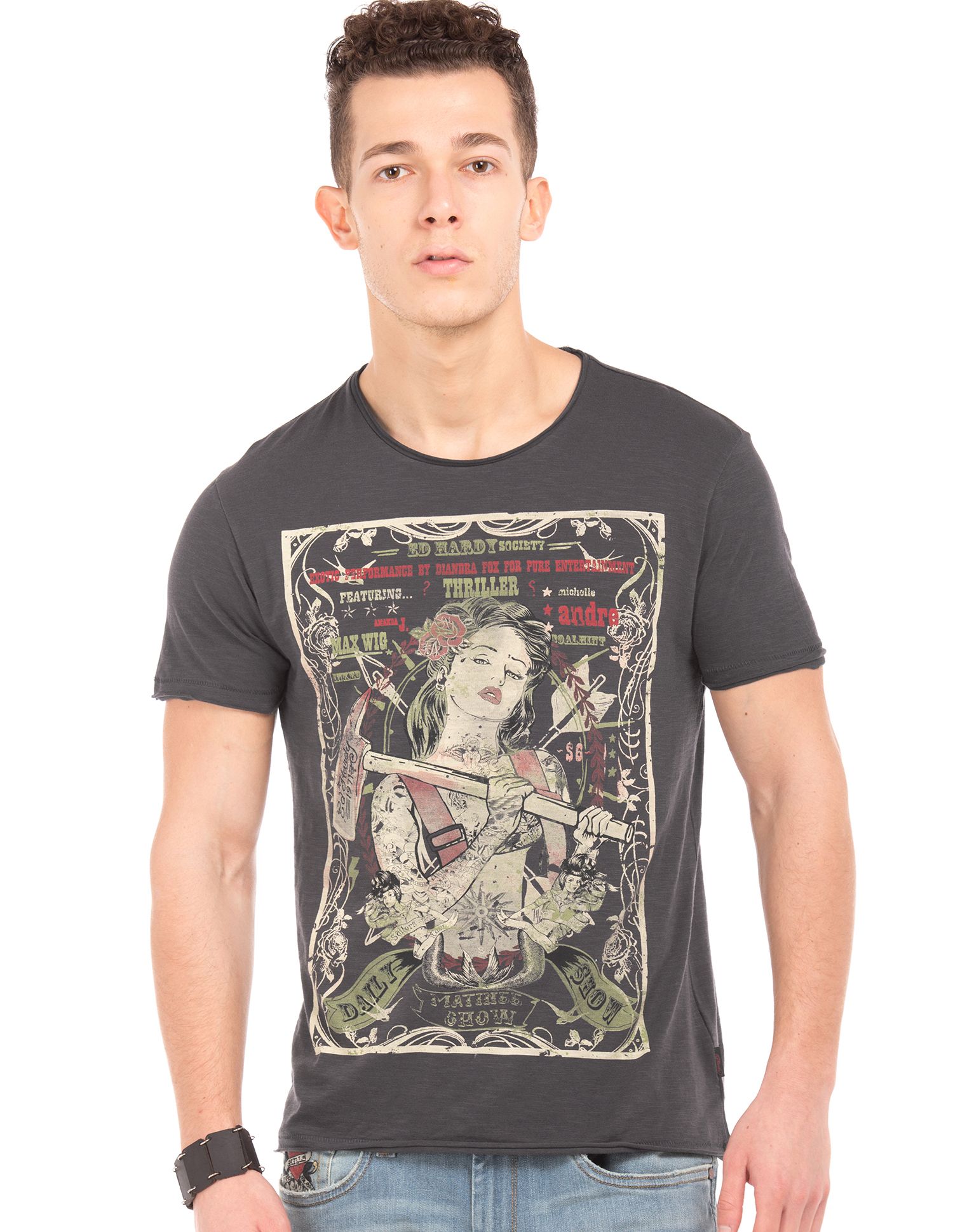 Ed Hardy Cotton Grey Printed T-Shirt - Buy Ed Hardy Cotton Grey Printed ...