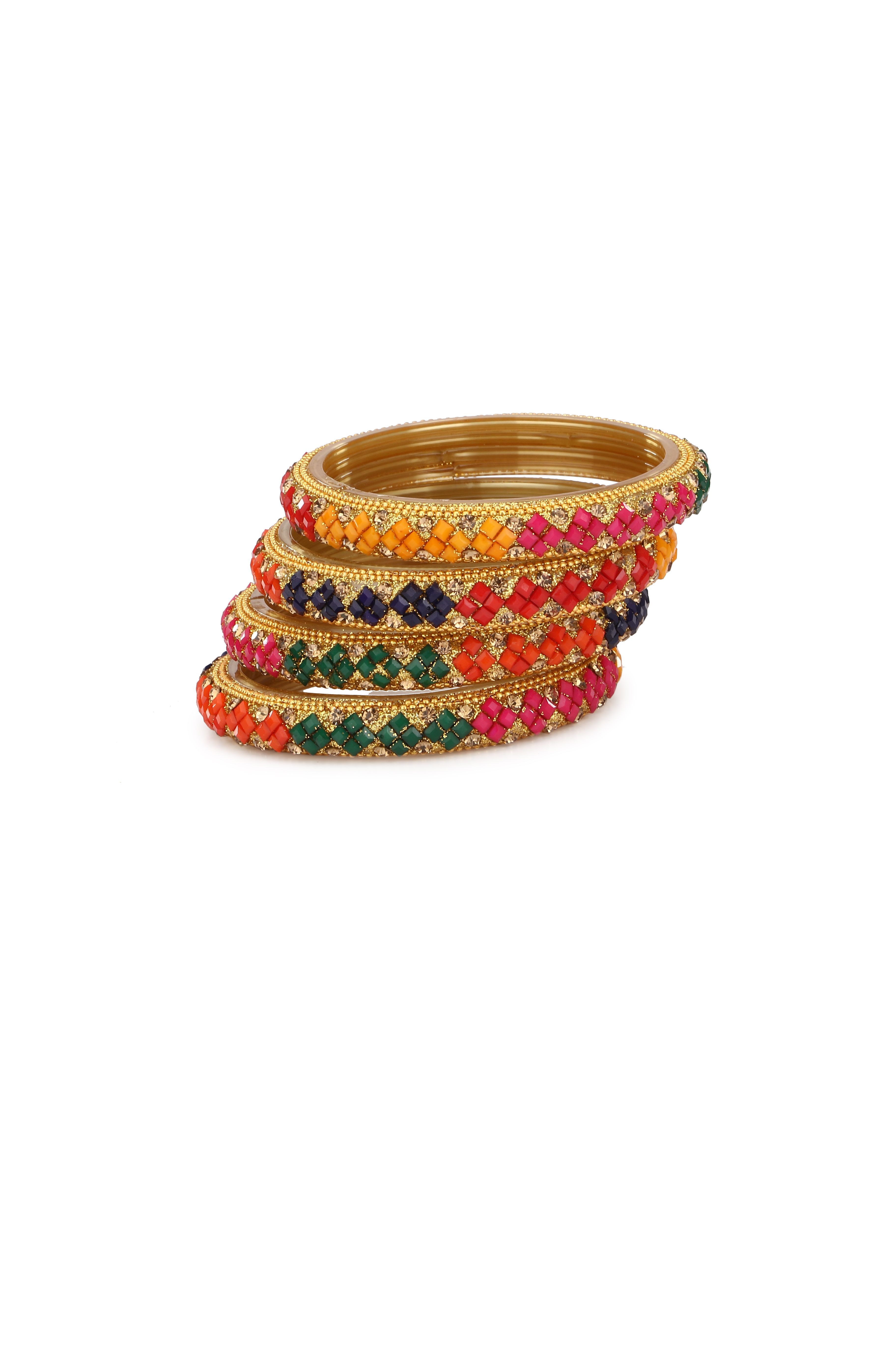 Party Glass Bangle Set Ornamented With Beads For Spaical Look (Pack Of