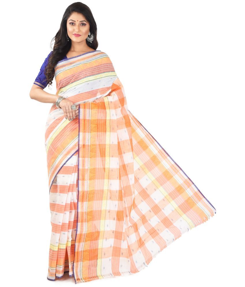     			Roy Enterprises Creation Orange Bengal cotton Saree - Single