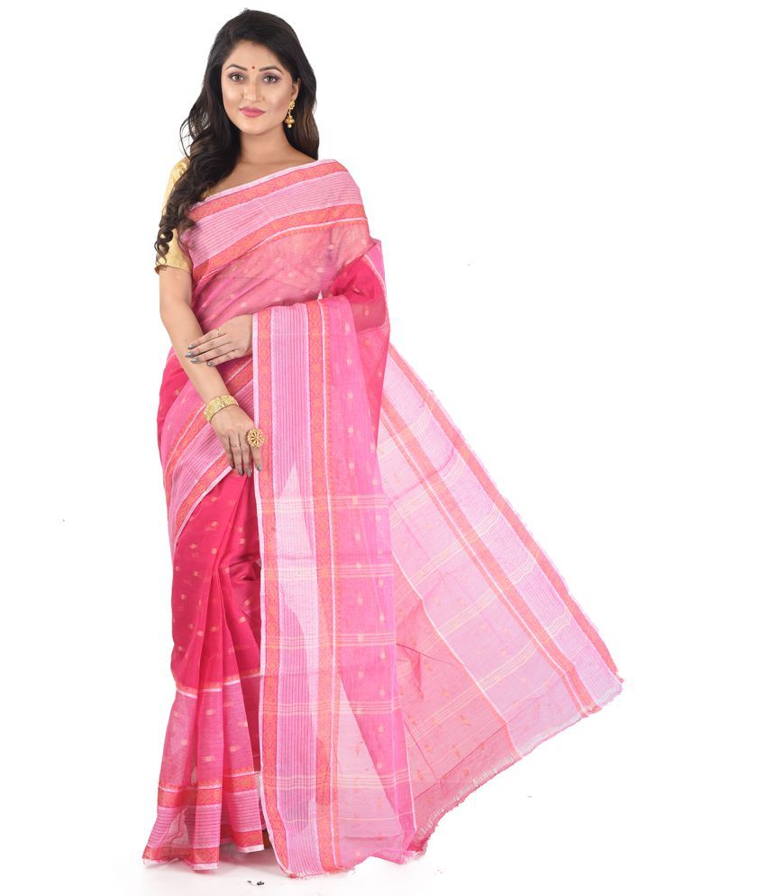     			Roy Enterprises Creation Peach Bengal cotton Saree - Single