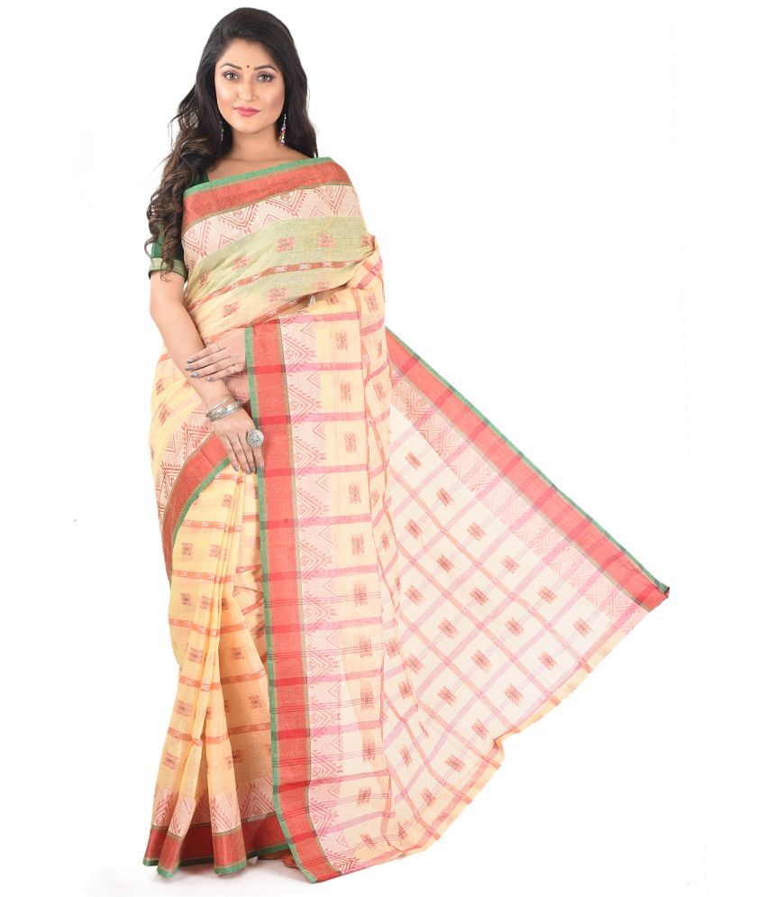     			Roy Enterprises Creation White Bengal cotton Saree - Single