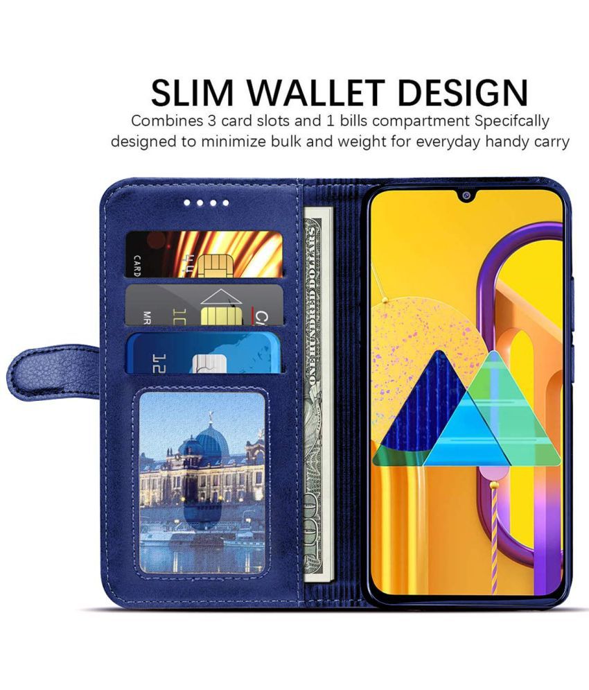     			NBOX Blue Flip Cover For Realme C21Y Viewing Stand and pocket
