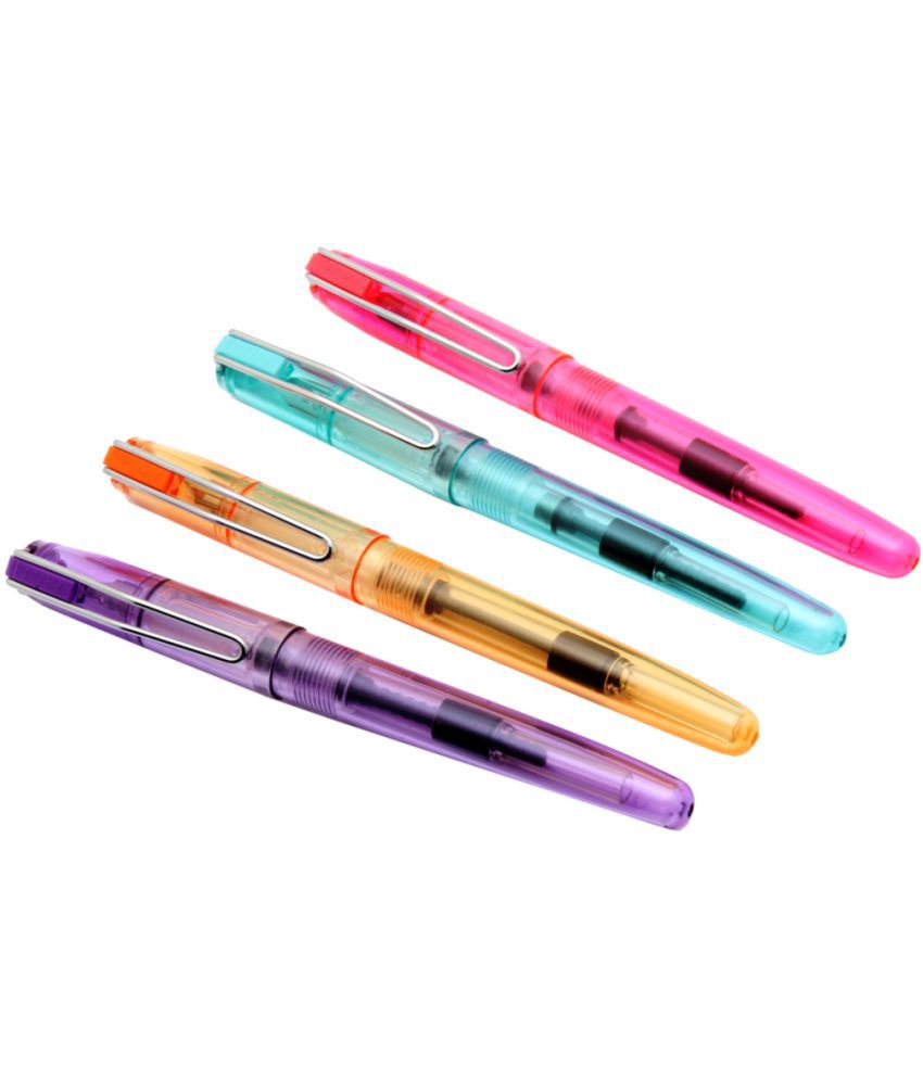     			Srpc Set Of 4 - Demonstrator Fountain Pens Extra Fine Nib With Chrome Clip