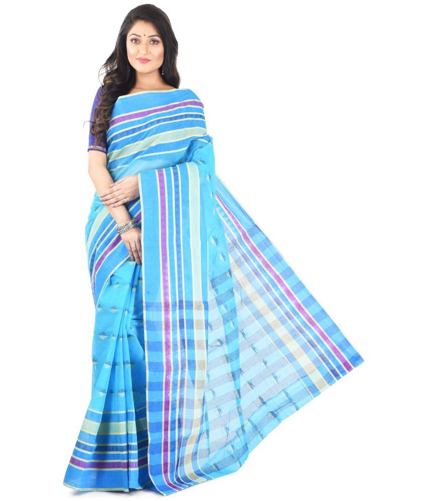     			Roy Enterprises Creation SkyBlue Bengal cotton Saree - Single