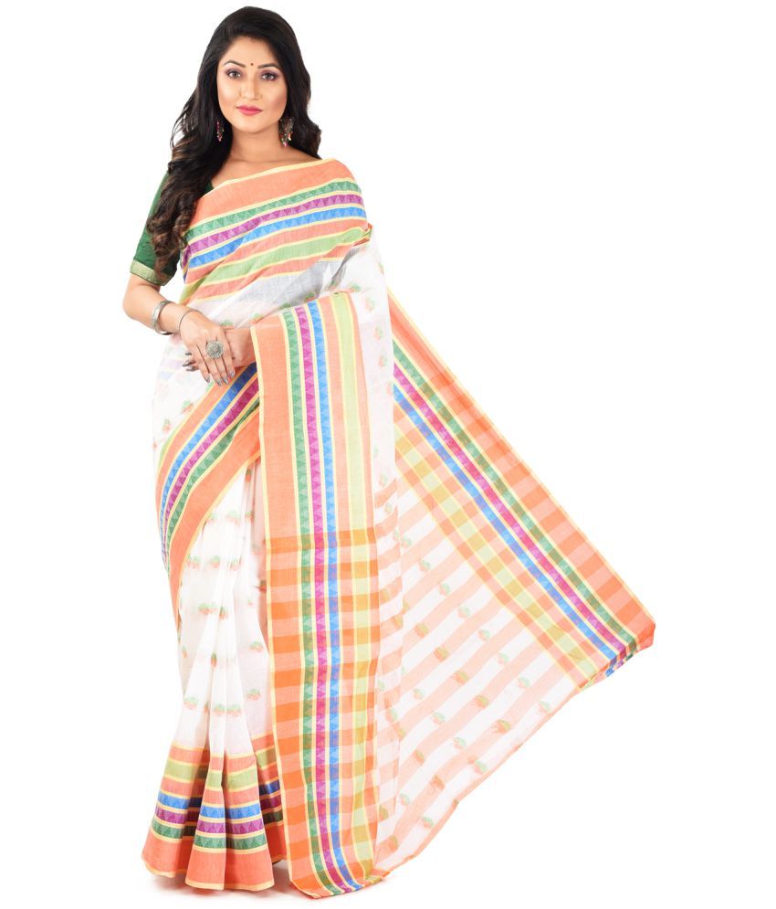     			Roy Enterprises Creation White Bengal cotton Saree - Single