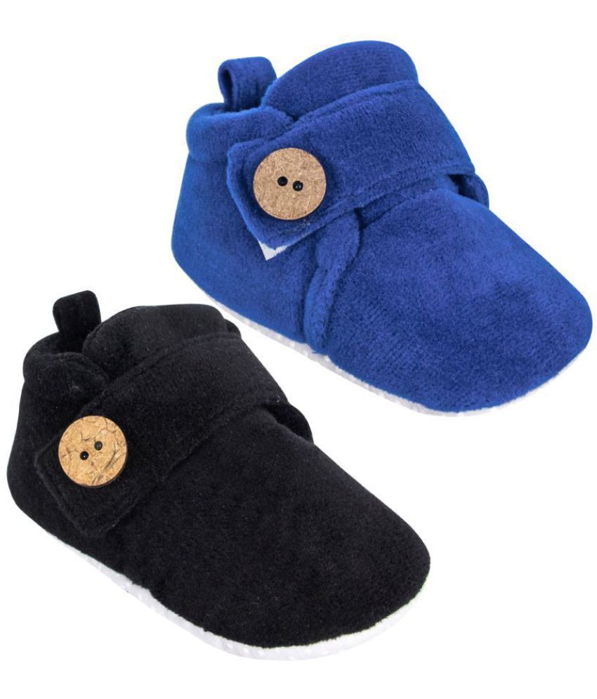     			Neska Moda Set Of 2 Pair Baby Boys & Baby Girls 6 To 9 Months Velvet Booties (Black,Dark Blue) -BT781andBT783