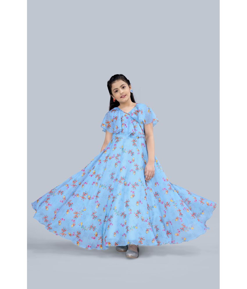 Fashion Dream - Light Blue Silk Girl's Gown ( Pack of 1 )