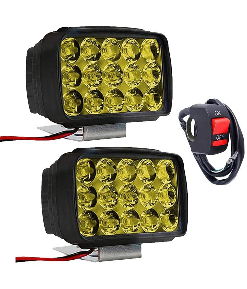 Mannat 15 LED Yellow Fog Lights With Switch for Bikes and Cars High Power, Heavy clamp and Strong ABS Plastic (Set of 2)