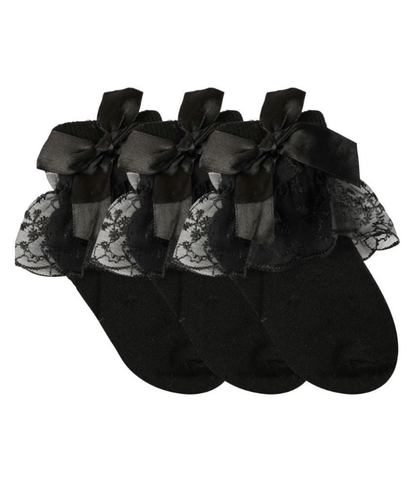 N2S NEXT2SKIN Girl's and Babies Frill Cotton Socks - Pack of 3 Pairs (Black:Black:Black, Medium (4-6 Years))