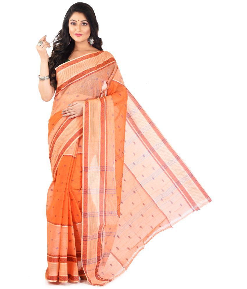     			Roy Enterprises Creation Orange Bengal cotton Saree - Single