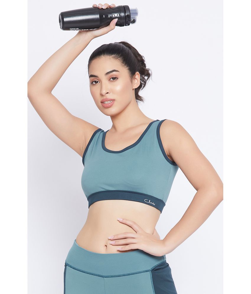     			Clovia Blue Polyester Solid Sports Bra - Single