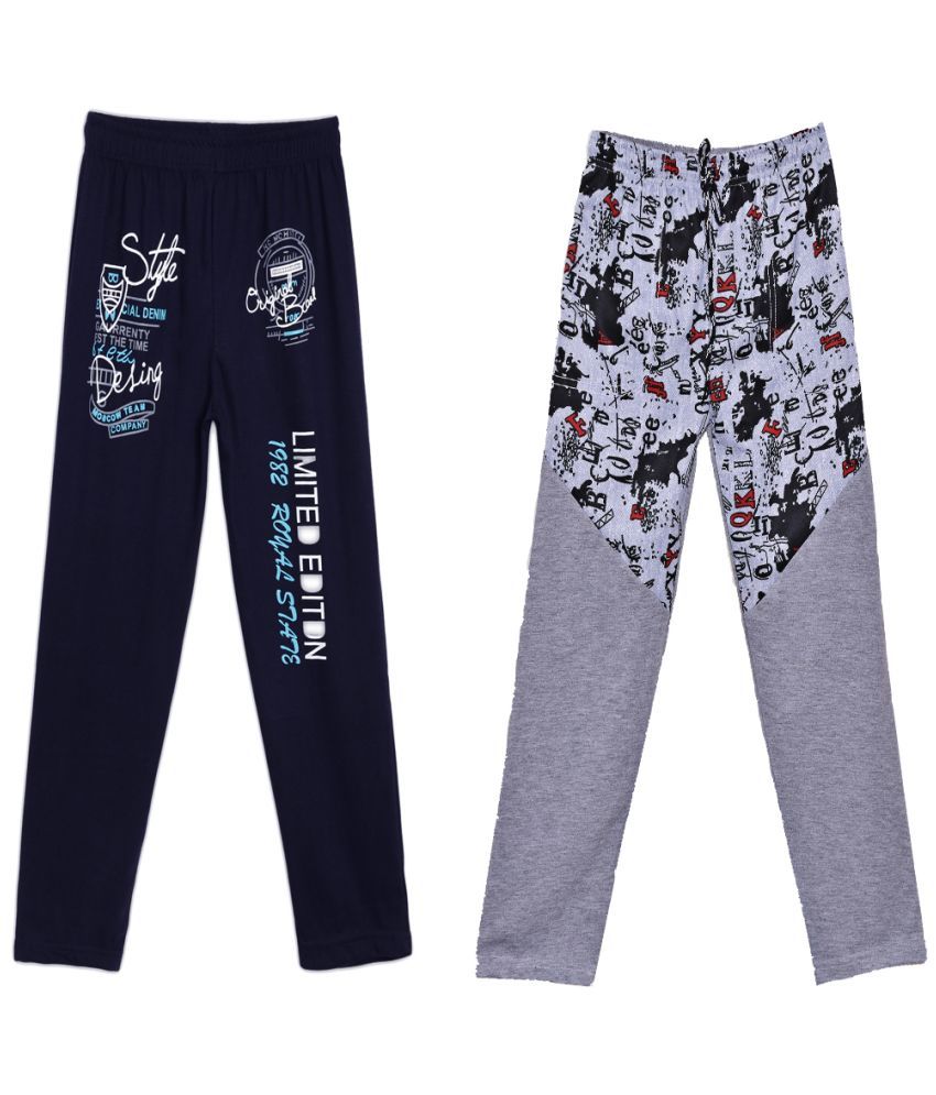     			Fashionable Navy:Grey pack of 2 track pant in 100% cotton fabric  for boys