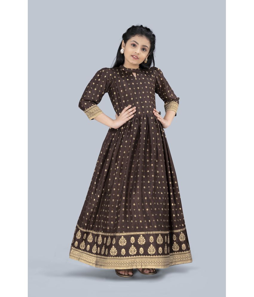     			MIRROW TRADE - Brown Silk Girl's Gown ( Pack of 1 )