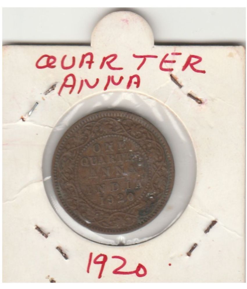     			NUMISMATTECLY RARE AND COLLECTIBLE COPPER C01N ONE QUARTER  ANNA , ,GEORGE VTH KING EMPERROR-YEAR-1920, IN VERY  FINE CONDITION ,,HIGHLY COLLECTIBLE  C01N. PLEASE CHECK PICTURE CAREFULLY BEFORE ORDER ,PLEASE DONT PLACE FAKE  ORDER.WIGHT-4.85 GRAMS.