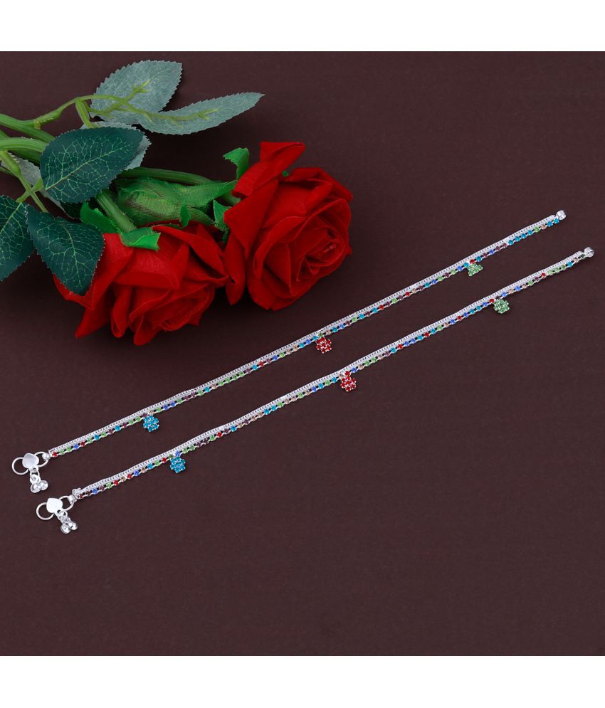     			Silver  Plated stylish Multi Color Payal  Anklet For Women And Girl.