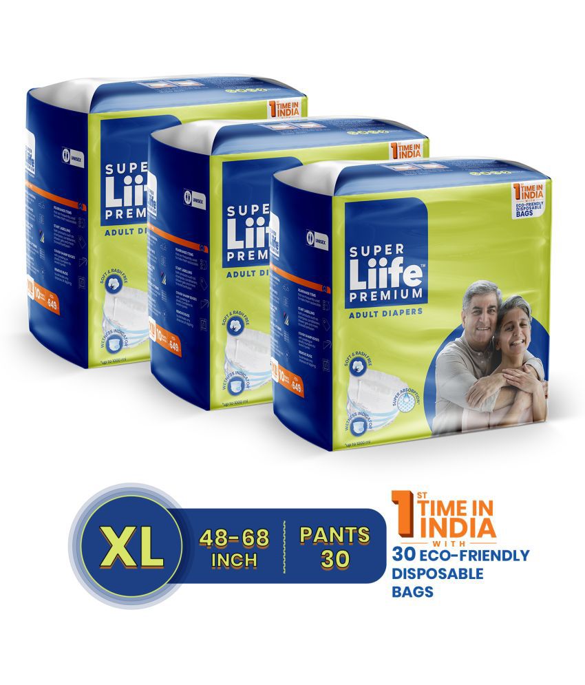 Super Liife Rash Free Adult Diaper Pants Extra Large Size - 30 Pcs (Pack of 3)