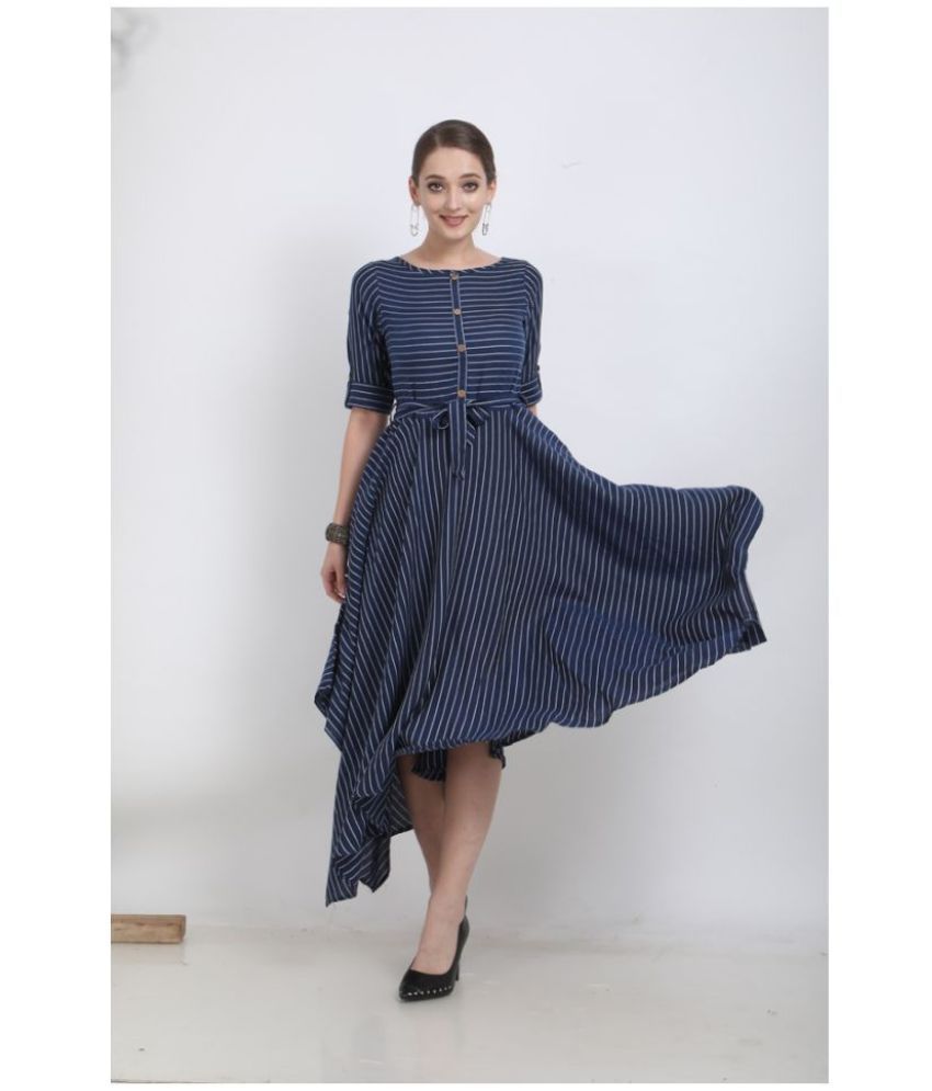     			Berrylicious Rayon Blue Asymmetric dress - Single