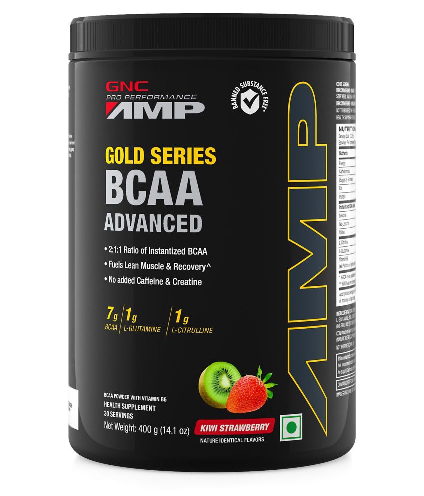     			GNC AMP Gold Series BCAA Advanced (7g BCAA, 1g L-Glutamine, 1g L-Cit)| Kiwi Strawberry- 400gm