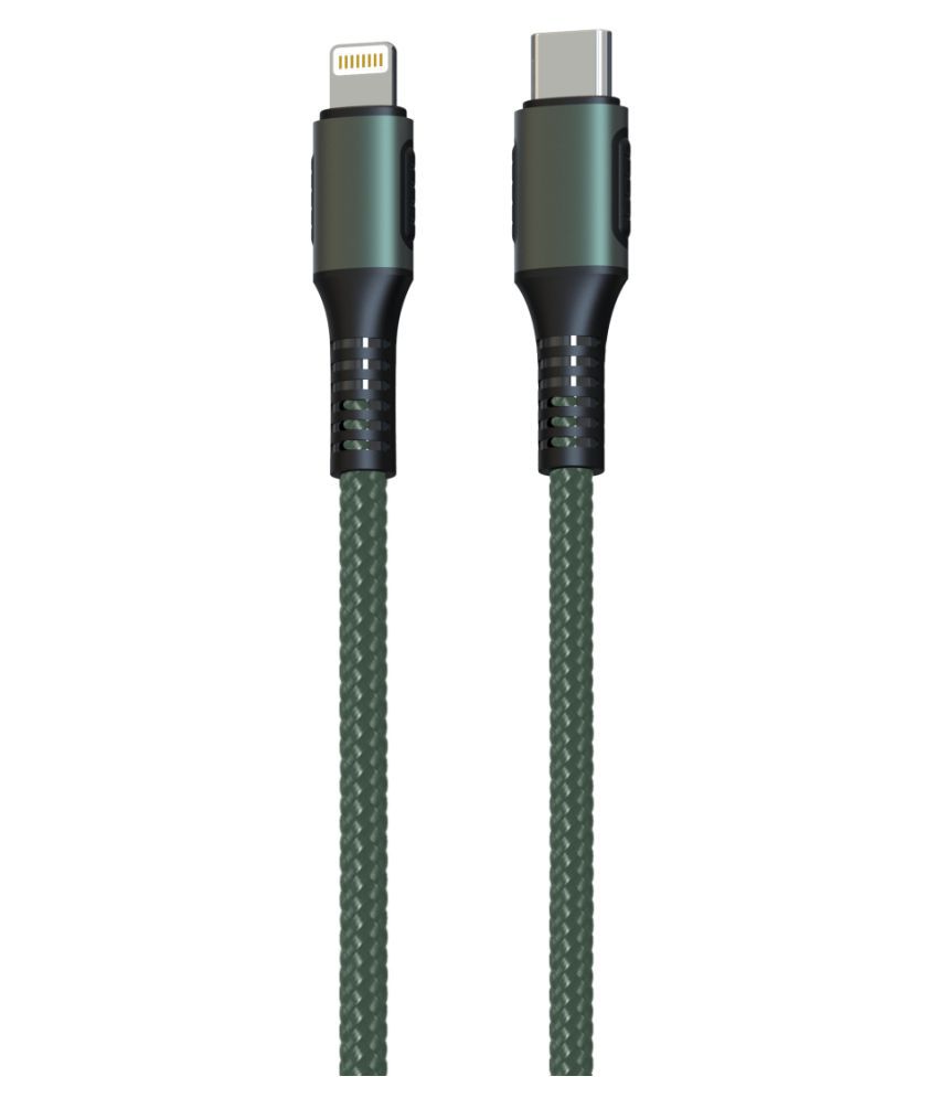     			Portronics Konnect CL to 8 Pin Type C:3A Type-C to 8 Pin USB Cable 1.2 Mtr. ,Green (POR 1067)