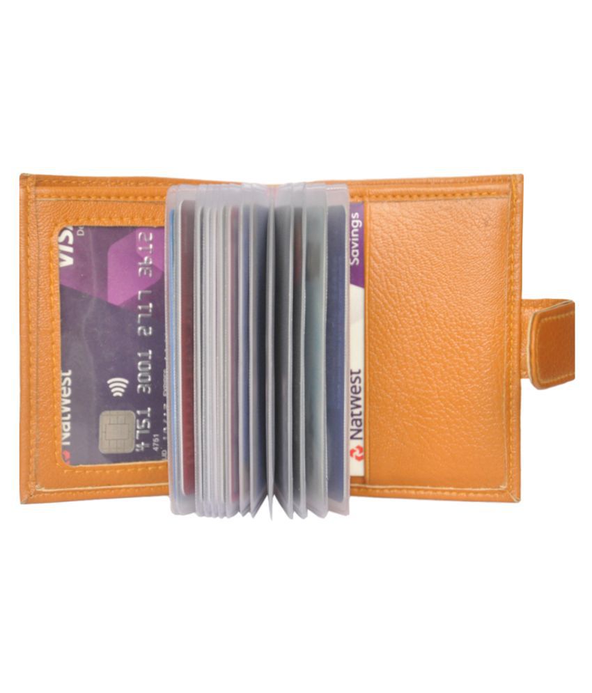Hide&Sleek RFID Protected Tan Rexine 18 Slots Card Holder