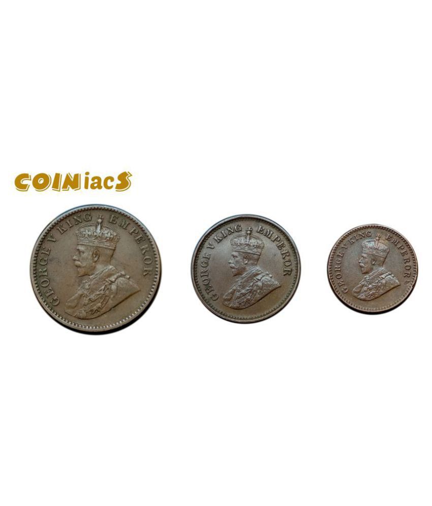     			Coiniacs - George V King & Emperor 3 Bronze Coins (Quarter Anna, 1/2 Pice, 1/12 Anna) 3 Numismatic Coins