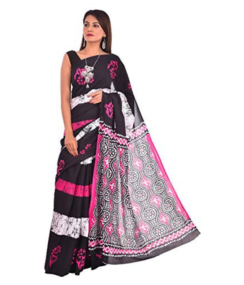 Jaipuri Printed Cotton Malmal Saree ( Pack Of 1, With Blouse Piece_CoS_220 Black Cotton Saree 