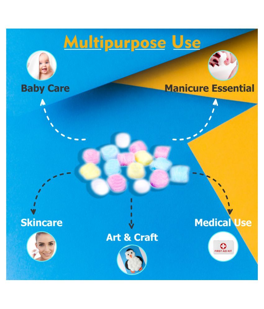 Gubb USA Colored Cotton Balls Cotton Balls Dry Wipes ( 100 Pcs ) Pack