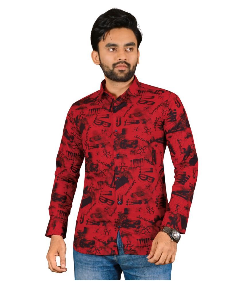 ADWYN PETER 100 Percent Cotton Red Shirt Buy ADWYN PETER 100 Percent