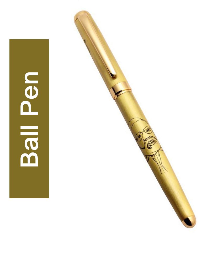     			Stylish Golden Finish Modi Image Engraved Design On Body And Lotus On Cap Medium Tip Ball Pen