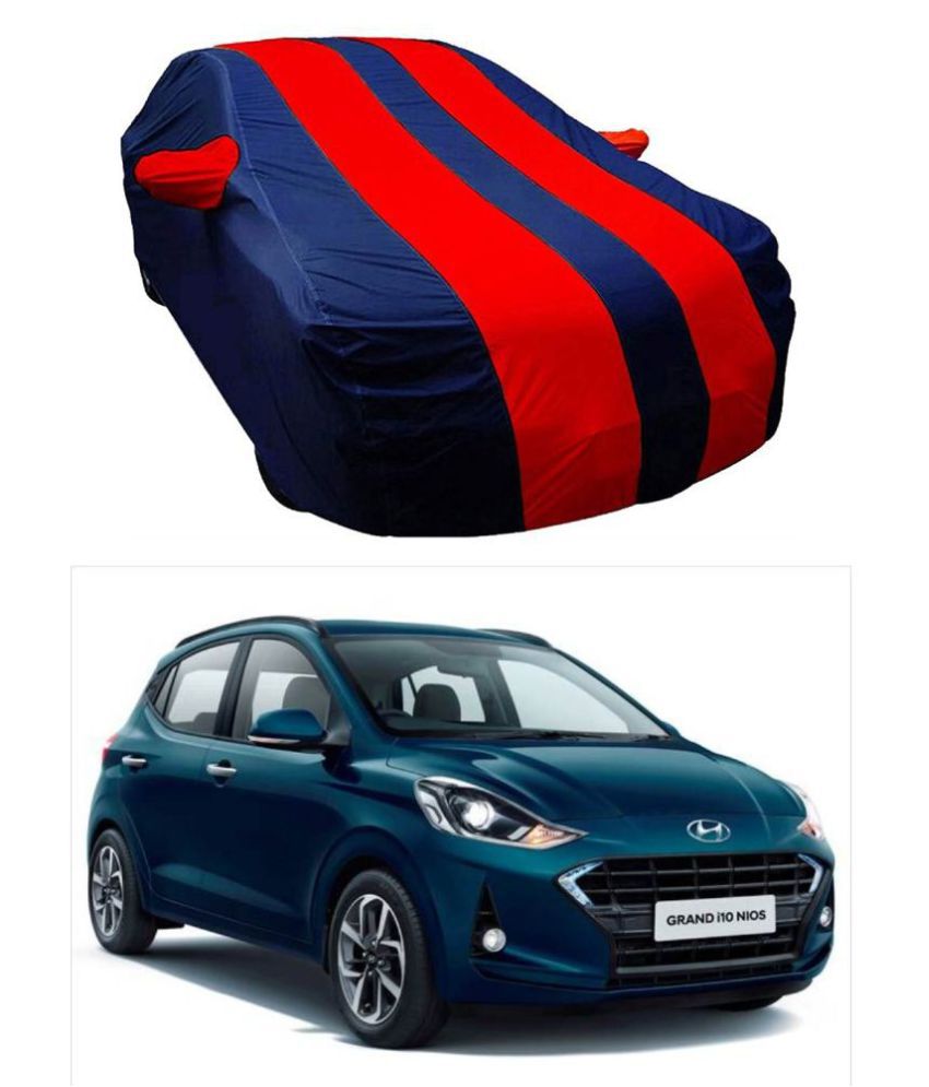 EKRS Dust-proof Car Body Covers For Hyundai GRAND I10 with Mirror Pockets, Triple Stitching & Light Weight (Navy Blue & RED Color) Model 2019-20