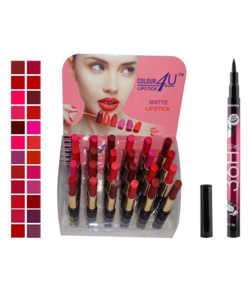     			Lenon Beauty 24 Pcs Moisturising Matte Cream Lipstick with 1 Pcs Black Eyeliner