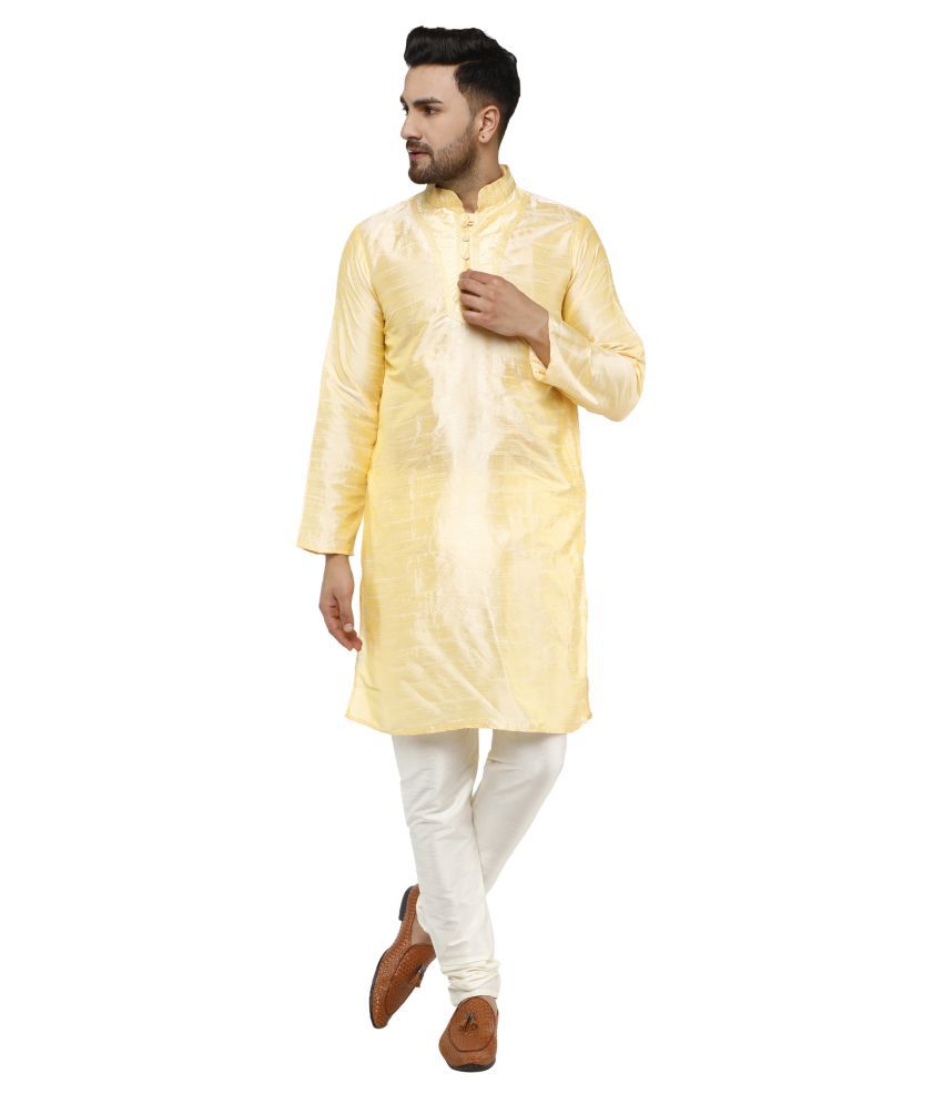     			SKAVIJ Beige Silk Blend Kurta Pyjama Set