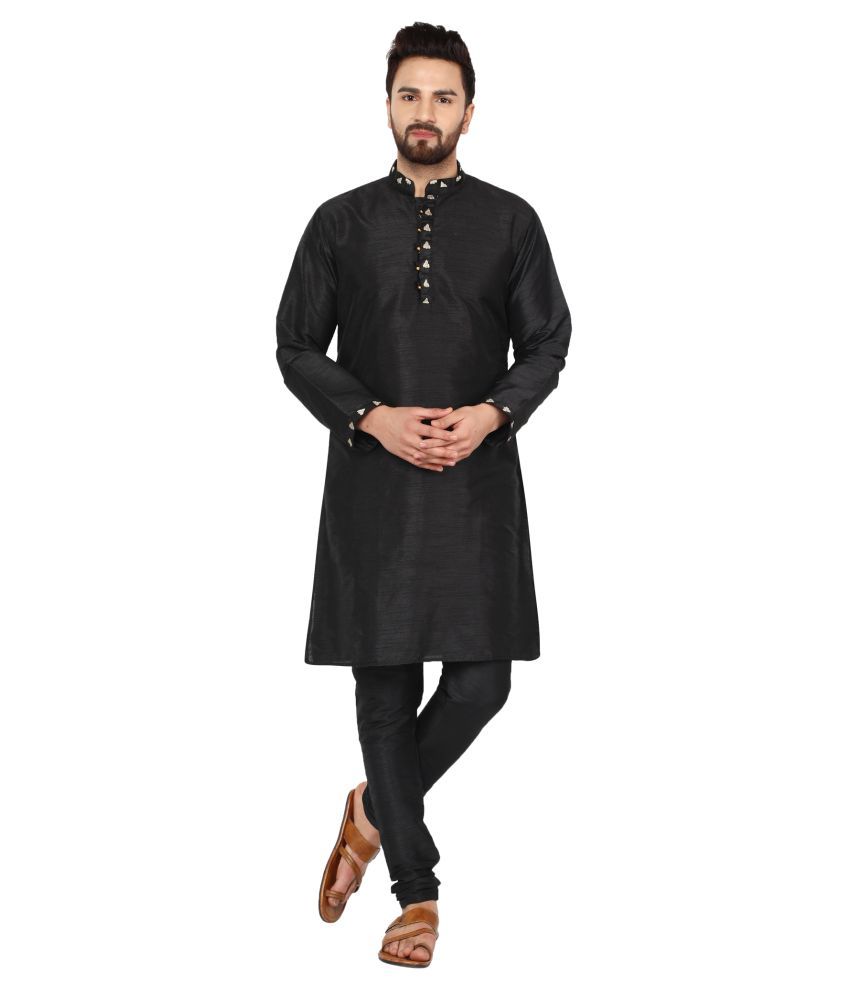     			SKAVIJ Black Silk Blend Kurta Pyjama Set