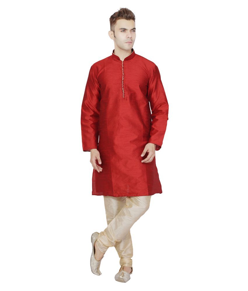     			SKAVIJ Red Silk Blend Kurta Pyjama Set