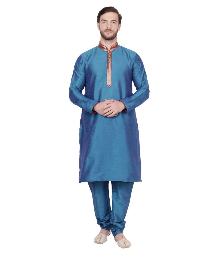     			SKAVIJ Turquoise Silk Blend Kurta Pyjama Set