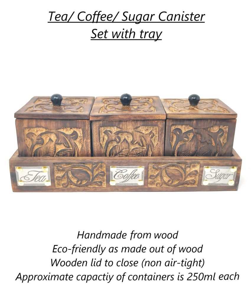 Eternityhome Container Wooden Tea Coffee Sugar Set Of 3 Container Wooden Tea Coffee Sugar