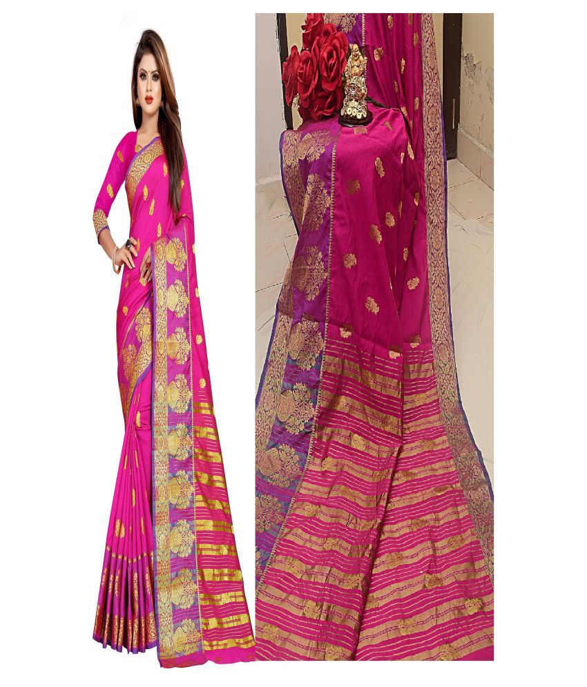 Pemal Designer Pink Cotton Silk Saree - Buy Pemal Designer Pink Cotton ...