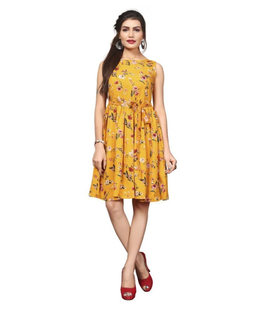     			DSK STUDIO Crepe Yellow Skater Dress