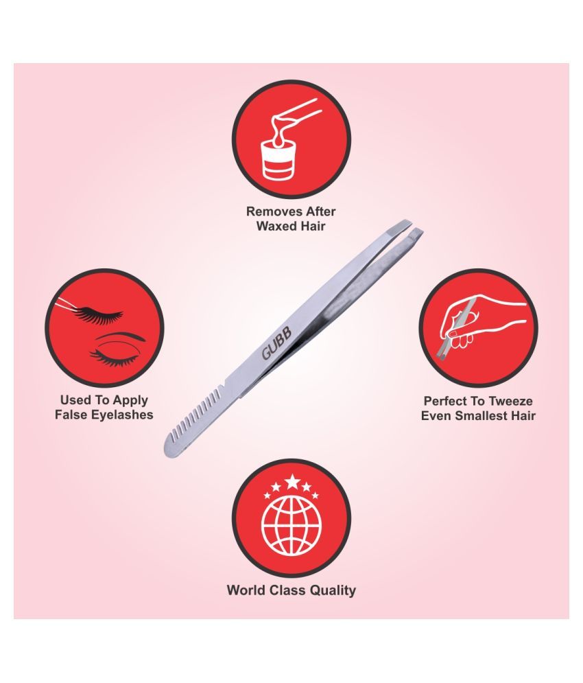 Gubb Eyebrow Plucker & Tweezer With Brow Comb Stainless Steel Slant Tip