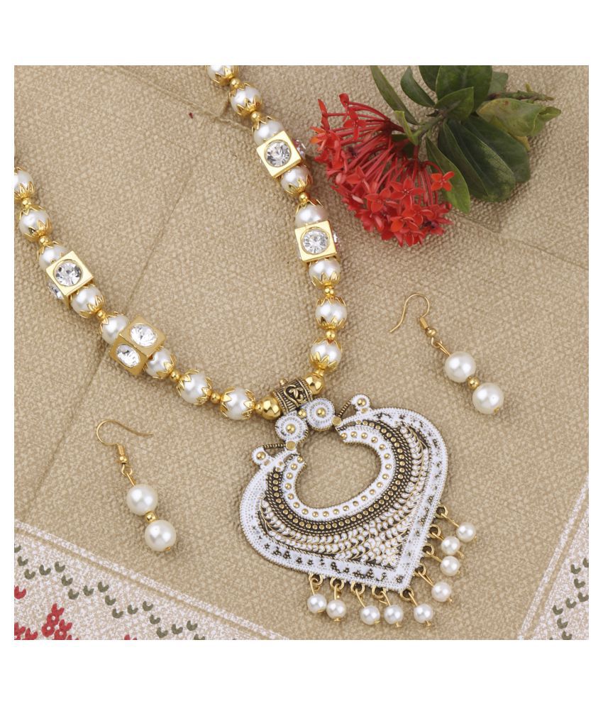     			SILVER SHINE Charm Party Wear Golden White Pear Necklace Set For Women Girl