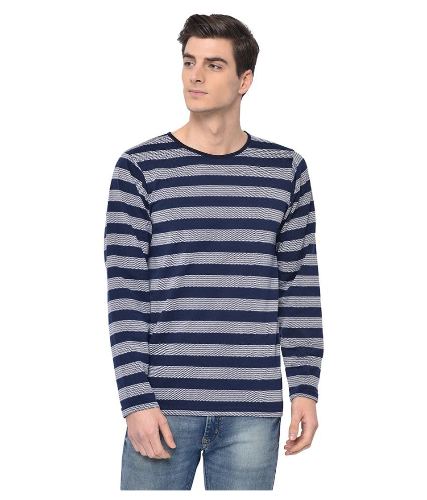     			Vimal Jonney Cotton Blend Navy Blue Striper T-Shirt