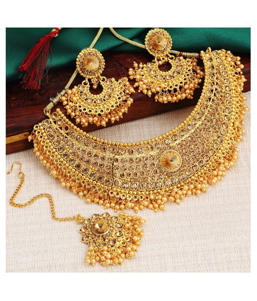     			Sukkhi Alloy Golden Choker Traditional 18kt Gold Plated Necklaces Set