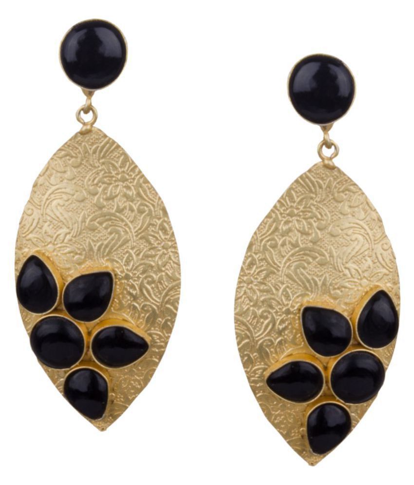     			Piah Fashion Pretty \nMatt Gold Stylish Earring With Black Stone \nLeaf Shape  Dangling Earring For Women & Girls\n